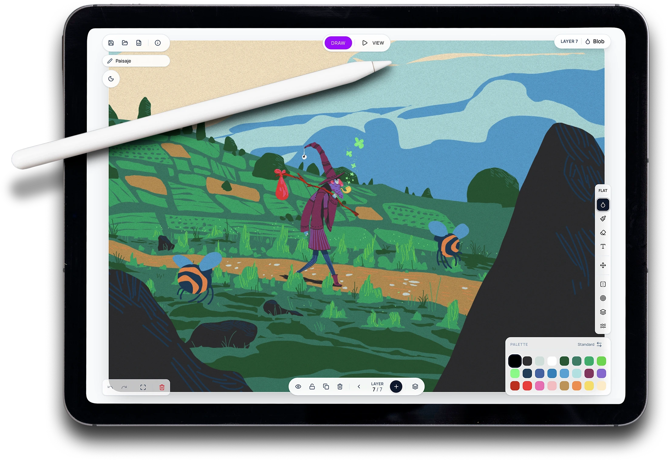 iPad con una ilustración hecha con Diorame